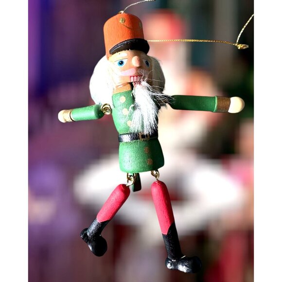 NWOT VTG Nutcracker Christmas Ornament Wooden Dangling Arms Legs Fuzzy B… - Picture 7 of 11